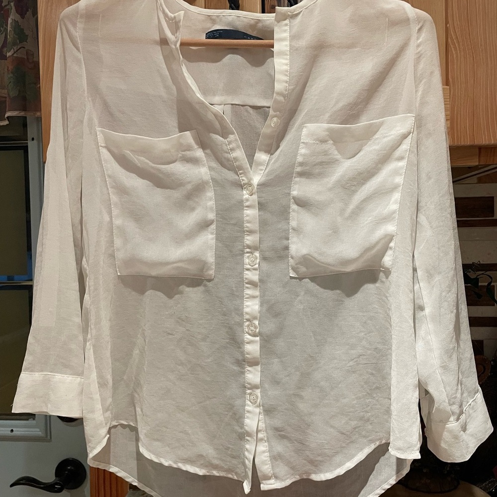 Sheer White Button-Up Blouse